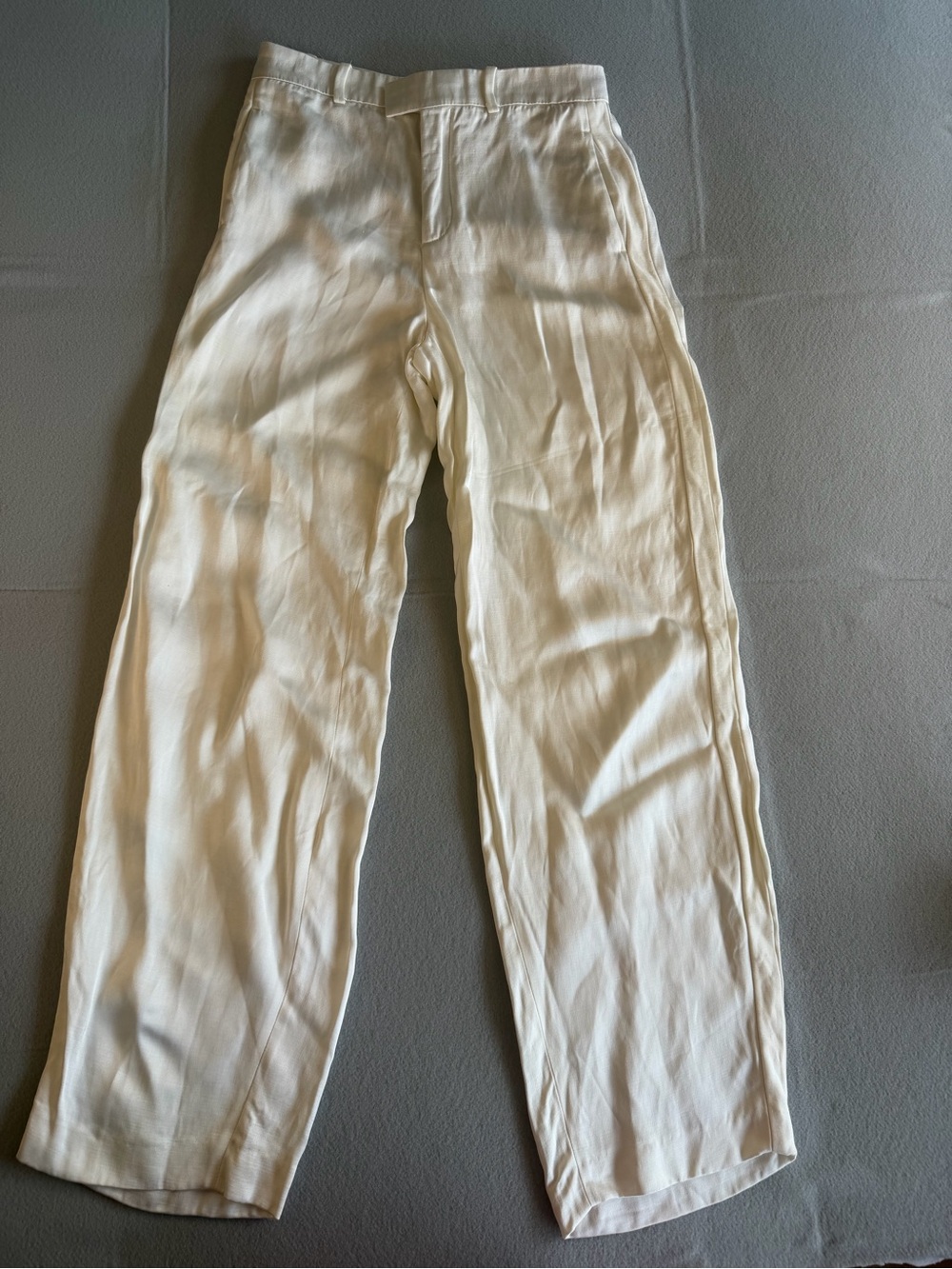 ZARA Women's Ivory Viscose Linen Dress Pants Straight Leg Lightweight Twill